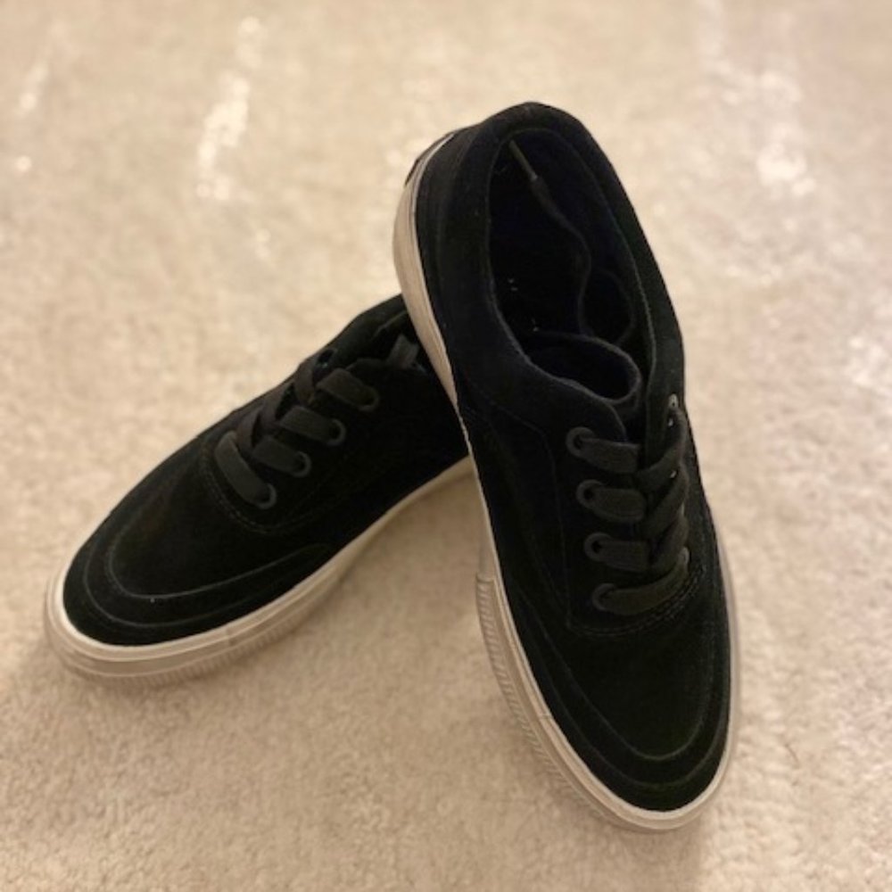 ALL SAINTS Suede Black Distressed Low Top Sneakers